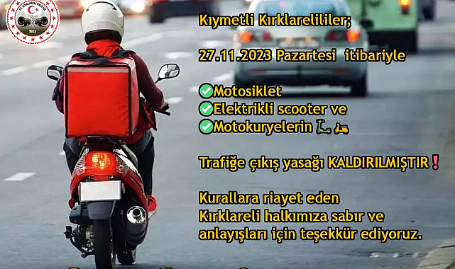 Motosiklet Elektrikli scooter ve Motokuryelerin Trafiğe çıkış yasağı Kaldırıldı
