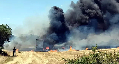 Buğday yüklü TIR alev aldı; 10 dekar tarım alanı zarar gördü