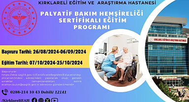 Kırklareli'nde Palyatif Bakım Sertifika Programı için Son Başvuru Tarihi 6 Eylül!