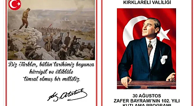 Kırklareli Valiliği, 30 Ağustos Zafer Bayramı Programını Açıkladı