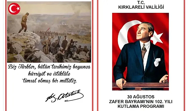 Kırklareli Valiliği, 30 Ağustos Zafer Bayramı Programını Açıkladı