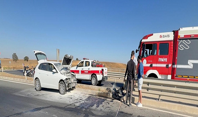 Bariyere çarpan otomobil alev aldı